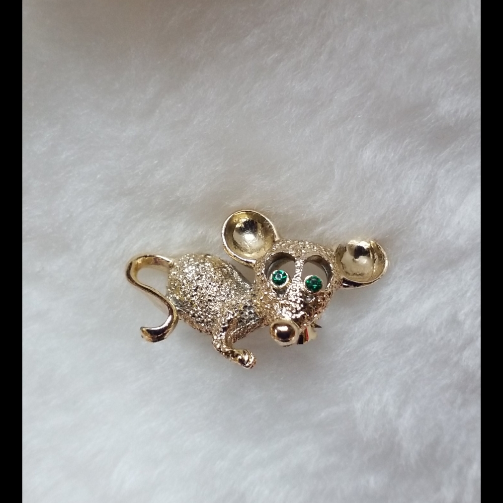 Gerrys Rhinestone Mouse Brooch - image 1